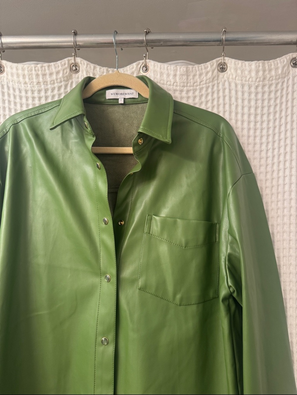 WeWoreWhat Green Leather Shirt - Picture 3 of 4